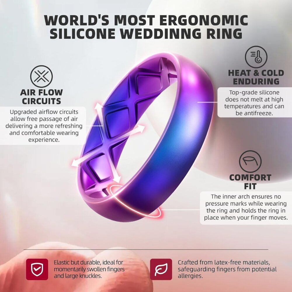 Women's Silicone Engagement Rings, 5.5mm Wide 2mm Thick Rubber Bands Flexible Fo - Picture 2 of 5